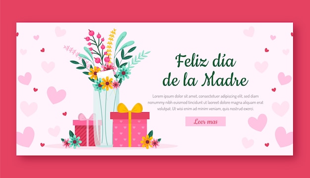 Plantilla de banner horizontal plano del día de la madre en español