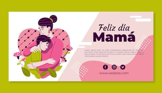 Vector gratuito plantilla de banner horizontal plano del día de la madre en español