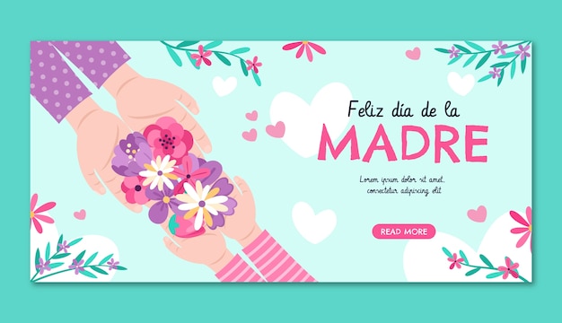 Plantilla de banner horizontal plano del día de la madre en español