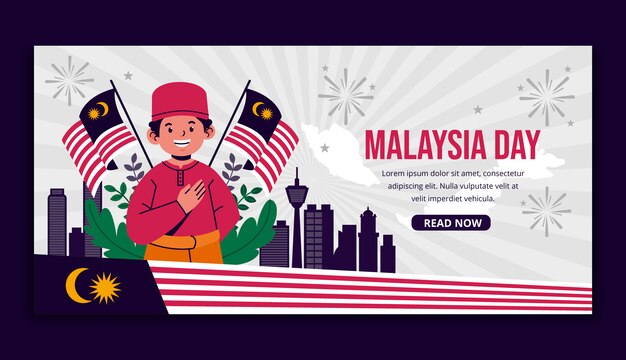 Plantilla de banner horizontal plano del día de malasia