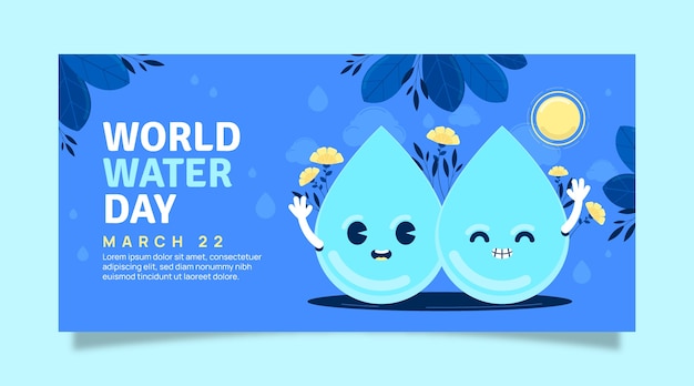 Vector gratuito plantilla de banner horizontal plano del día mundial del agua