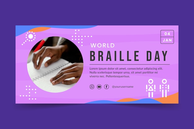 Vector gratuito plantilla de banner horizontal plano del día mundial del braille