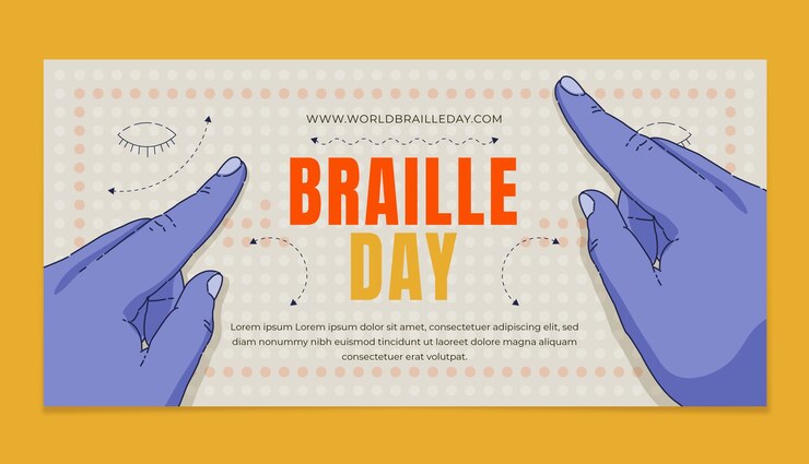 Vector gratuito plantilla de banner horizontal plano del día mundial del braille