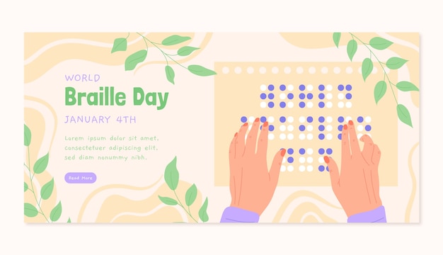 Vector gratuito plantilla de banner horizontal plano del día mundial del braille