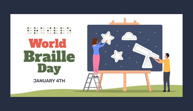 Vector gratuito plantilla de banner horizontal plano del día mundial del braille