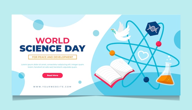 Vector gratuito plantilla de banner horizontal plano del día mundial de la ciencia