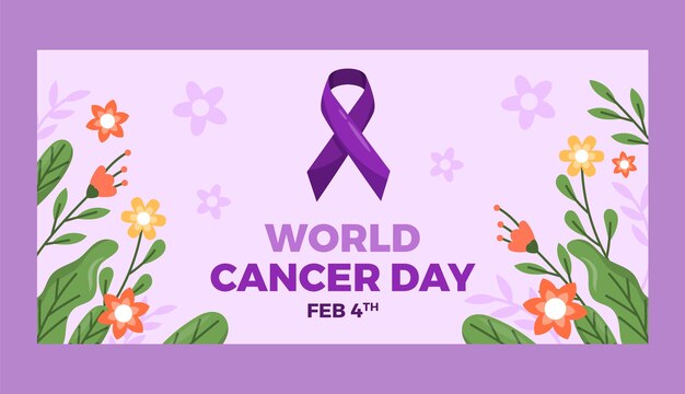 Plantilla de banner horizontal plano del día mundial contra el cáncer