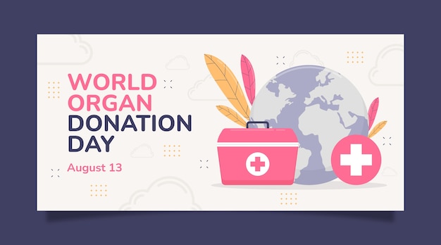 Vector gratuito plantilla de banner horizontal plano para el día mundial de la donación de órganos