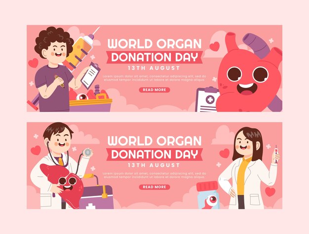 Vector gratuito plantilla de banner horizontal plano para el día mundial de la donación de órganos