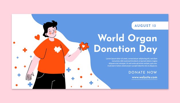 Plantilla de banner horizontal plano para el día mundial de la donación de órganos