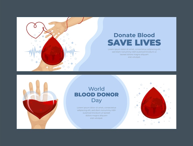 Vector gratuito plantilla de banner horizontal plano para el día mundial del donante de sangre