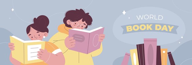 Plantilla de banner horizontal plano del día mundial del libro