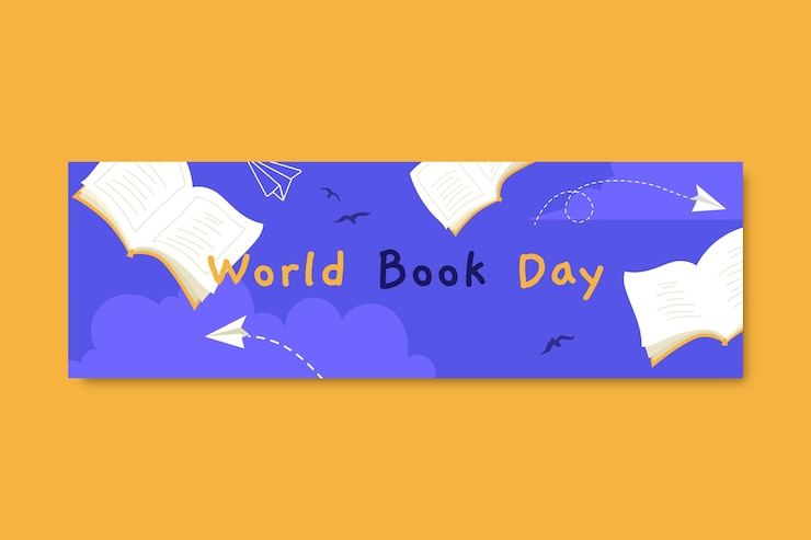 Vector gratuito plantilla de banner horizontal plano del día mundial del libro
