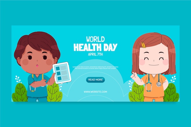 Plantilla de banner horizontal plano del día mundial de la salud