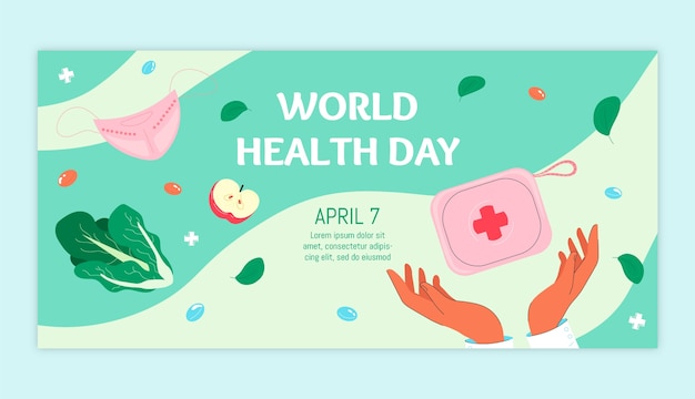 Vector gratuito plantilla de banner horizontal plano del día mundial de la salud