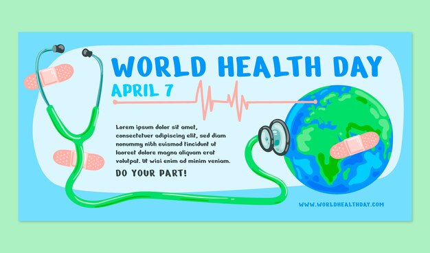 Plantilla de banner horizontal plano del día mundial de la salud