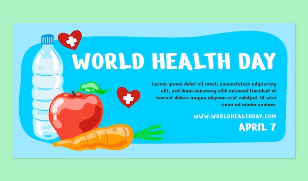 Vector gratuito plantilla de banner horizontal plano del día mundial de la salud