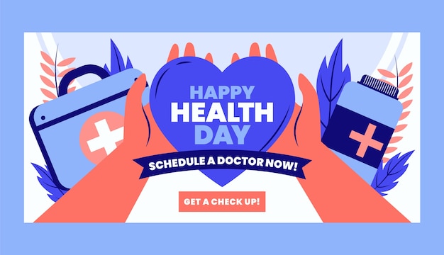 Vector gratuito plantilla de banner horizontal plano del día mundial de la salud