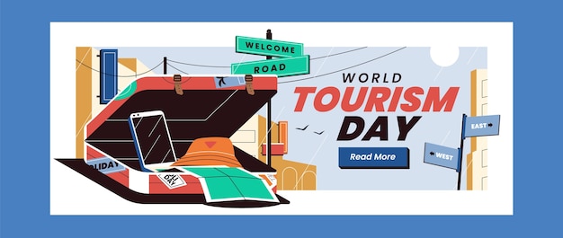 Vector gratuito plantilla de banner horizontal plano del día mundial del turismo