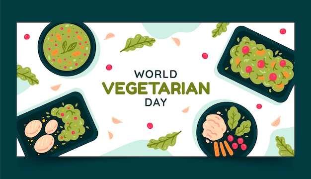 Vector gratuito plantilla de banner horizontal plano para el día mundial del vegetariano