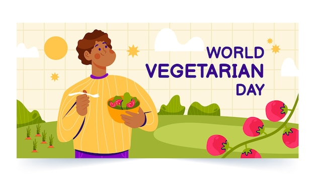 Vector gratuito plantilla de banner horizontal plano para el día mundial del vegetariano