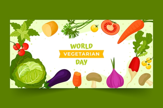 Plantilla de banner horizontal plano para el día mundial del vegetariano