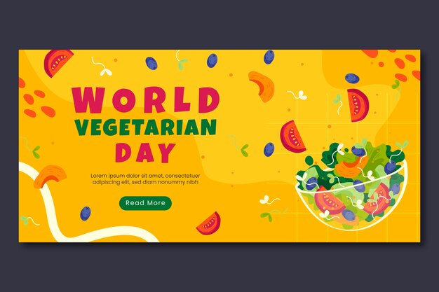Plantilla de banner horizontal plano para el día mundial del vegetariano