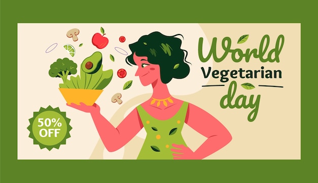 Vector gratuito plantilla de banner horizontal plano para el día mundial del vegetariano