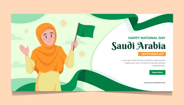 Plantilla de banner horizontal plano del día nacional saudita