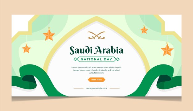 Plantilla de banner horizontal plano del día nacional saudita