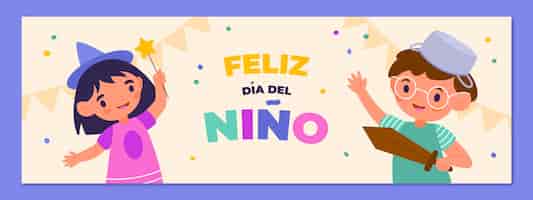 Vector gratuito plantilla de banner horizontal plano del día del niño en español