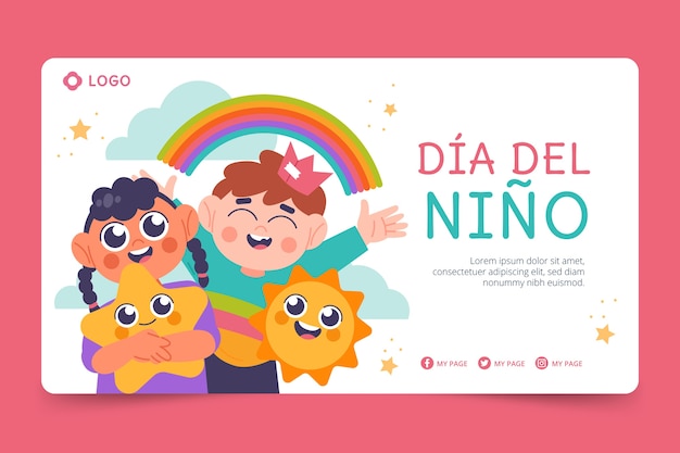 Plantilla de banner horizontal plano del día del niño en español