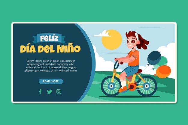 Plantilla de banner horizontal plano del día del niño en español