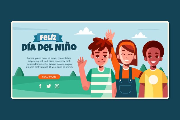 Plantilla de banner horizontal plano del día del niño en español