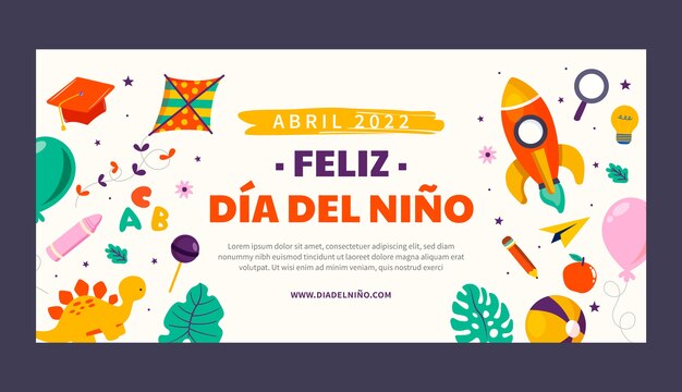 Plantilla de banner horizontal plano del día del niño en español