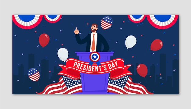 Vector gratuito plantilla de banner horizontal plano del día de los presidentes