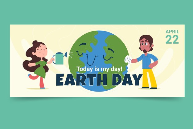 Plantilla de banner horizontal plano del día de la tierra