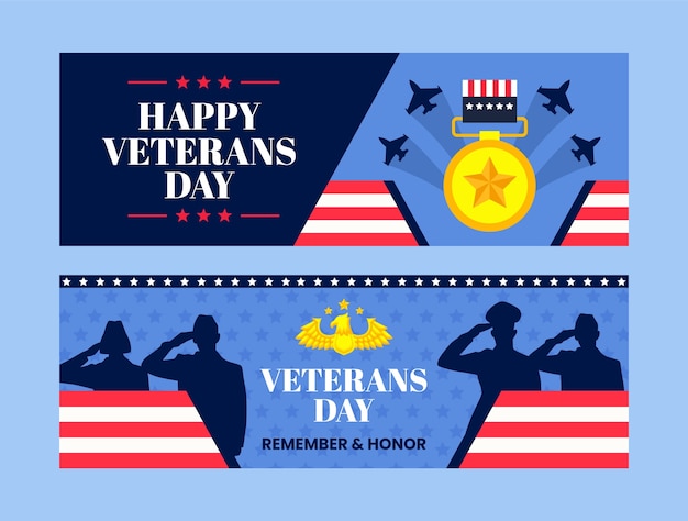 Vector gratuito plantilla de banner horizontal plano del día de los veteranos