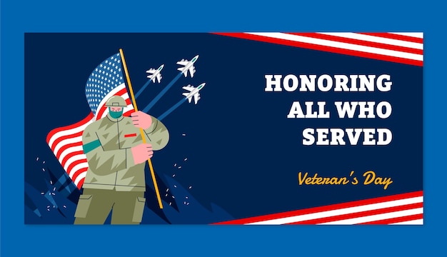 Vector gratuito plantilla de banner horizontal plano del día de los veteranos