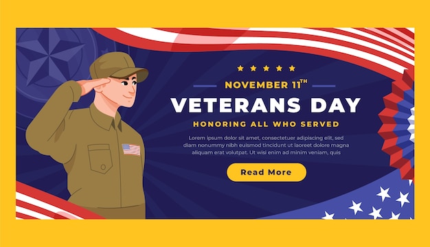 Vector gratuito plantilla de banner horizontal plano del día de los veteranos