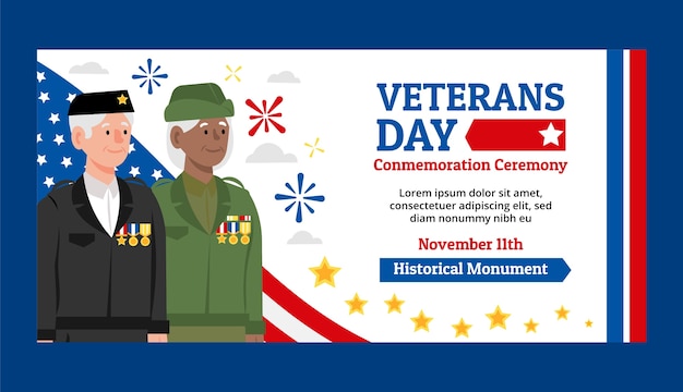 Vector gratuito plantilla de banner horizontal plano del día de los veteranos