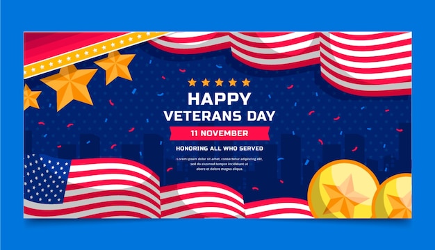 Vector gratuito plantilla de banner horizontal plano del día de los veteranos