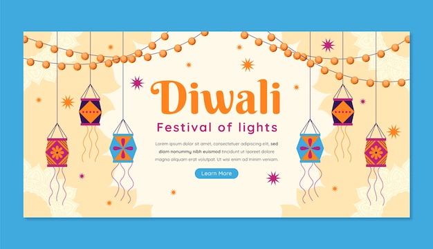 Vector gratuito plantilla de banner horizontal plano de diwali