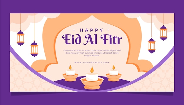 Plantilla de banner horizontal plano eid al-fitr