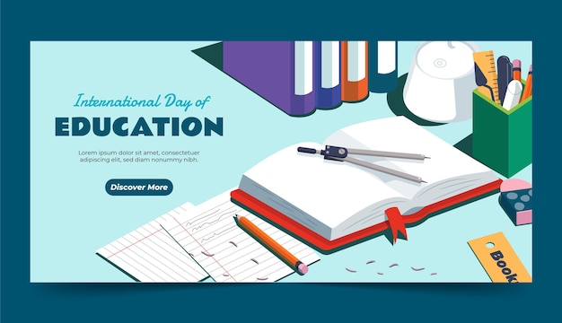 Plantilla de banner horizontal plano para el evento del día internacional de la educación
