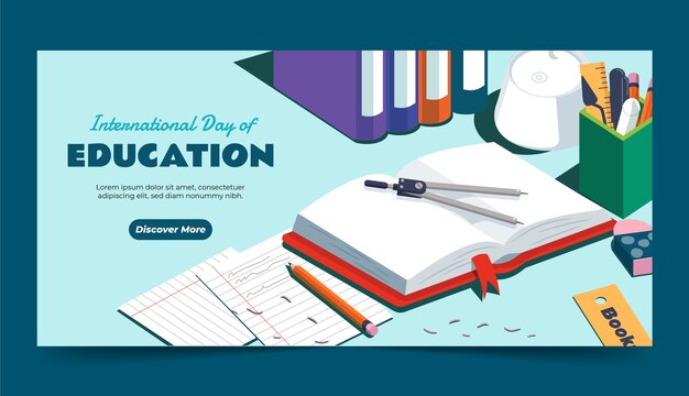 Plantilla de banner horizontal plano para el evento del día internacional de la educación