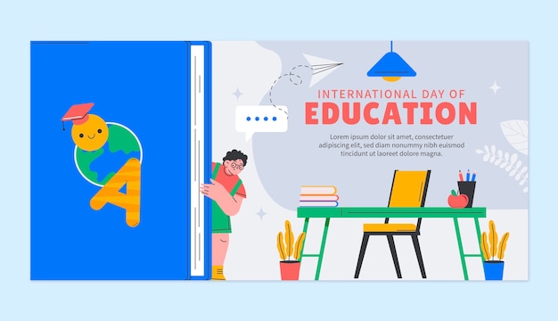 Vector gratuito plantilla de banner horizontal plano para el evento del día internacional de la educación