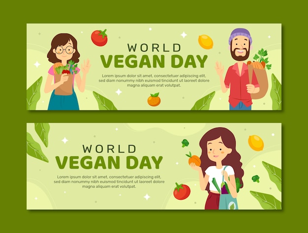Plantilla de banner horizontal plano para el evento del día mundial del vegano