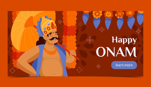 Plantilla de banner horizontal plano feliz onam
