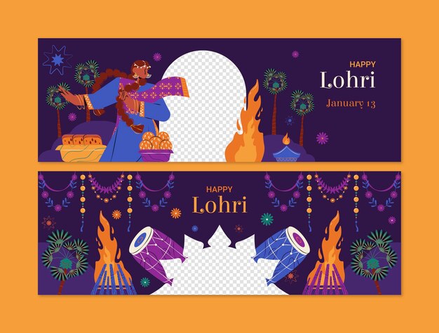 plantilla de banner horizontal plano para el festival de lohri